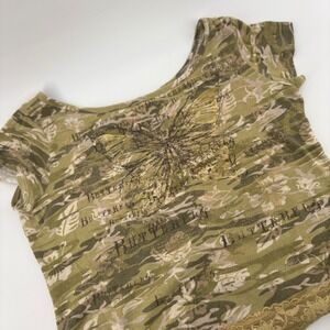 Cato Womens Size L Camo Butterfly Lace Trim Cropped Y2K Baby Fairy Core Top